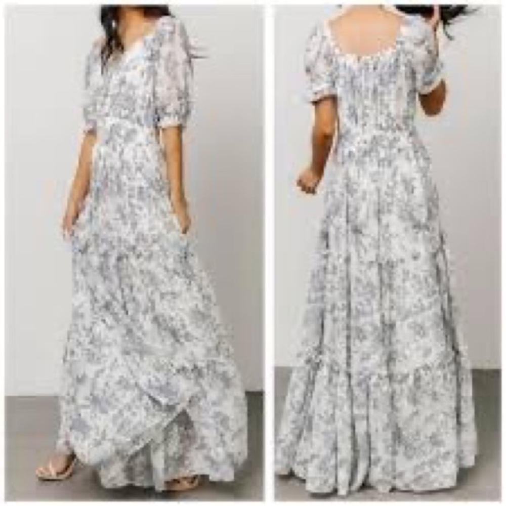 Baltic Born Alice Maxi in Blue & White | Floral Maxi Dress with Sleeves